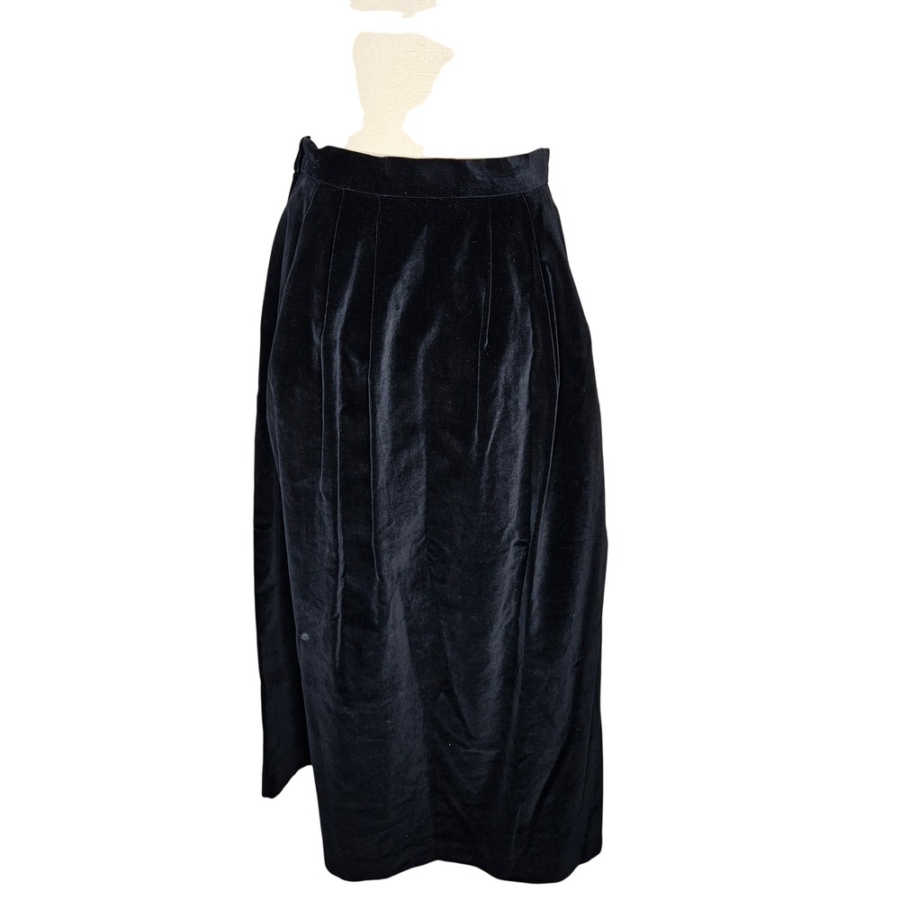 Bryn‎ Connelly Vintage Black Velvet Maxi Skirt High Waisted Pleated Lined Sz 6 - Picture 4 of 6